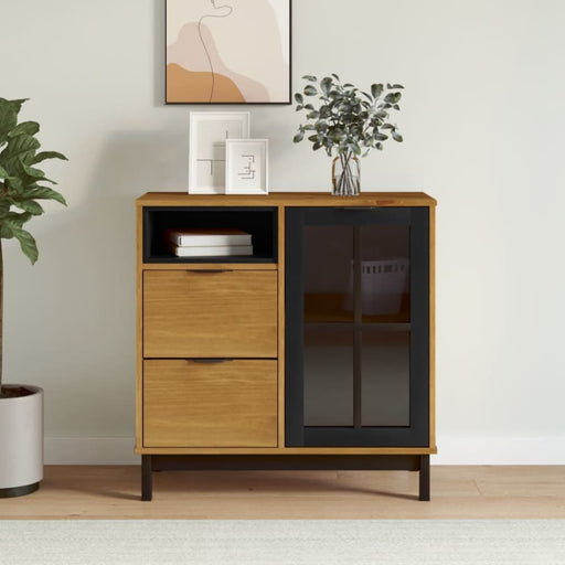 Sideboard With Glass Door Flam 80x40x80 Cm Solid Wood Pine