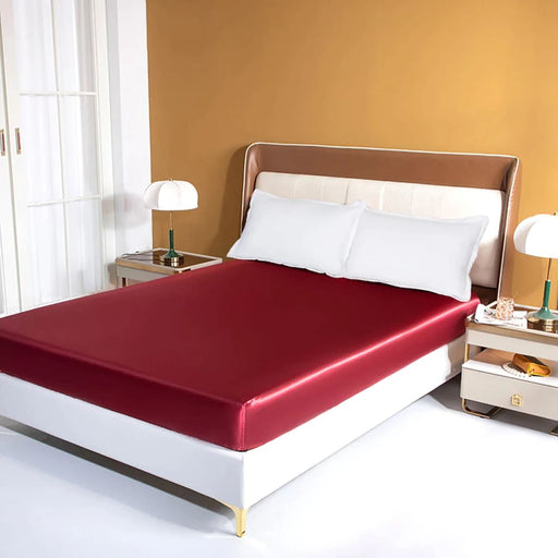 Silky Red Rayon Fitted Sheet Smooth Elastic High End Bedding