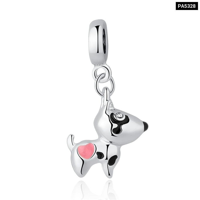 Silver Colour Pink Heart Dog Animal Pendants Charms Fit