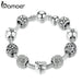 Silver Plated Charm Love And Flower Beads Women Bracelet