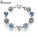 Silver Plated Charm Love And Flower Beads Women Bracelet