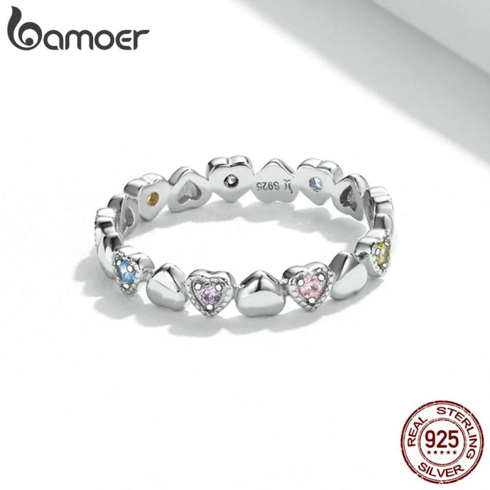 Silver Sparkling Rainbow Love Rings Heart Crystal 925