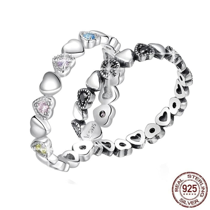 Silver Sparkling Rainbow Love Rings Heart Crystal 925