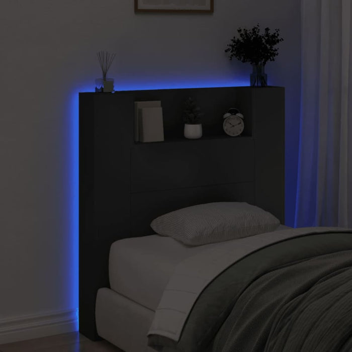 Single Size Headboard Cabinet With Led Black 100x16.5x103.5