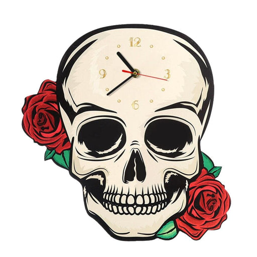 Skull With Red Roses Wall Clock