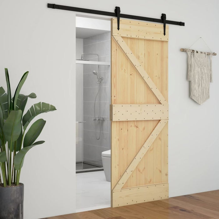 Sliding Door With Hardware Set 100x210 Cm Solid Pine Wood