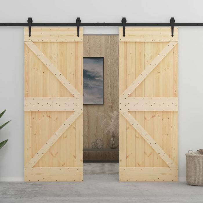 Sliding Door With Hardware Set 100x210 Cm Solid Pine Wood