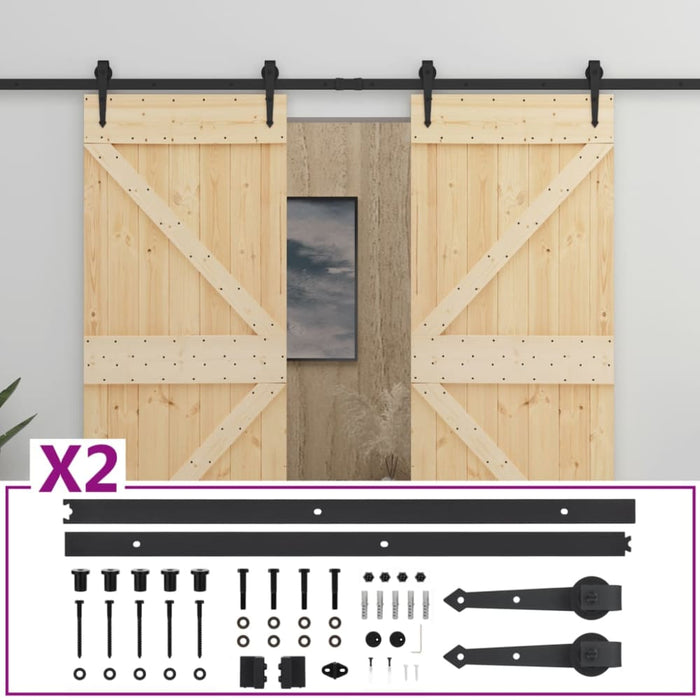 Sliding Door With Hardware Set 100x210 Cm Solid Pine Wood