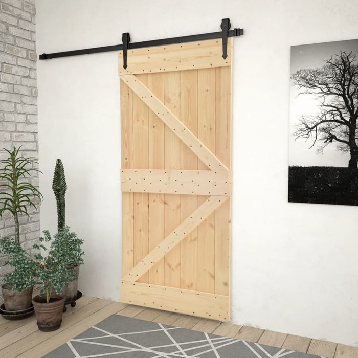 Sliding Door With Hardware Set 80x210 Cm Solid Pine Wood