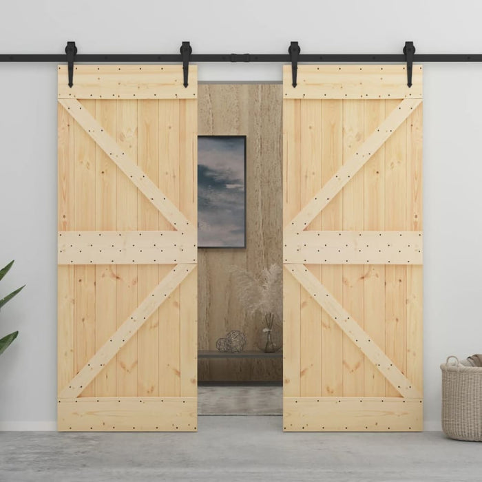 Sliding Door With Hardware Set 80x210 Cm Solid Pine Wood