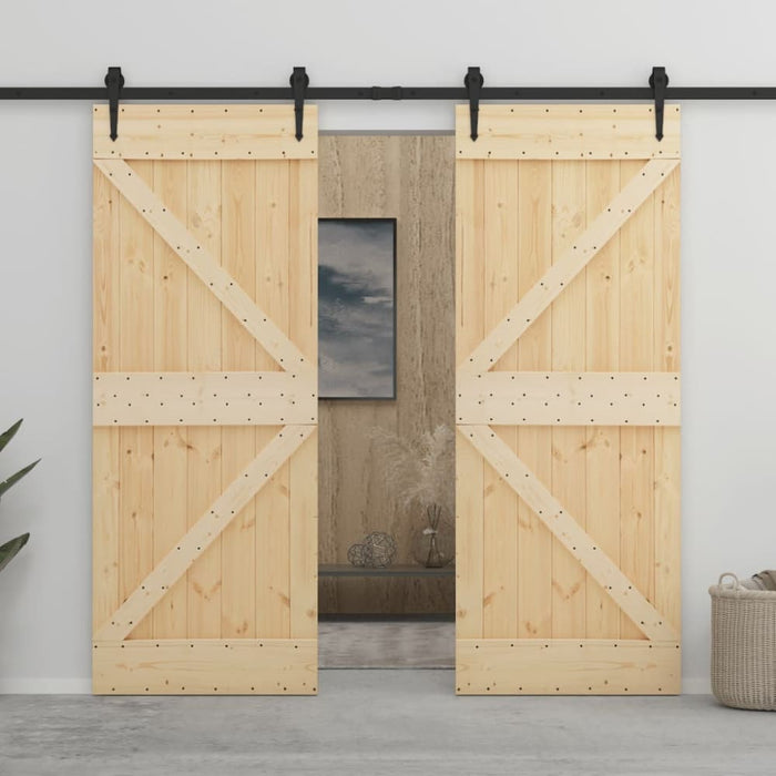 Sliding Door With Hardware Set 90x210 Cm Solid Pine Wood