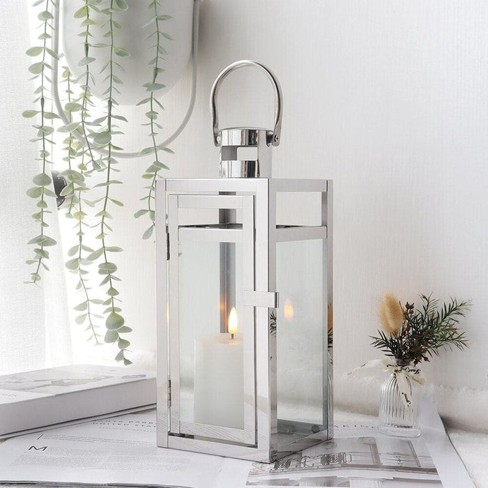 Sliver Stainless Steel Candle Holder Hanging Lantern