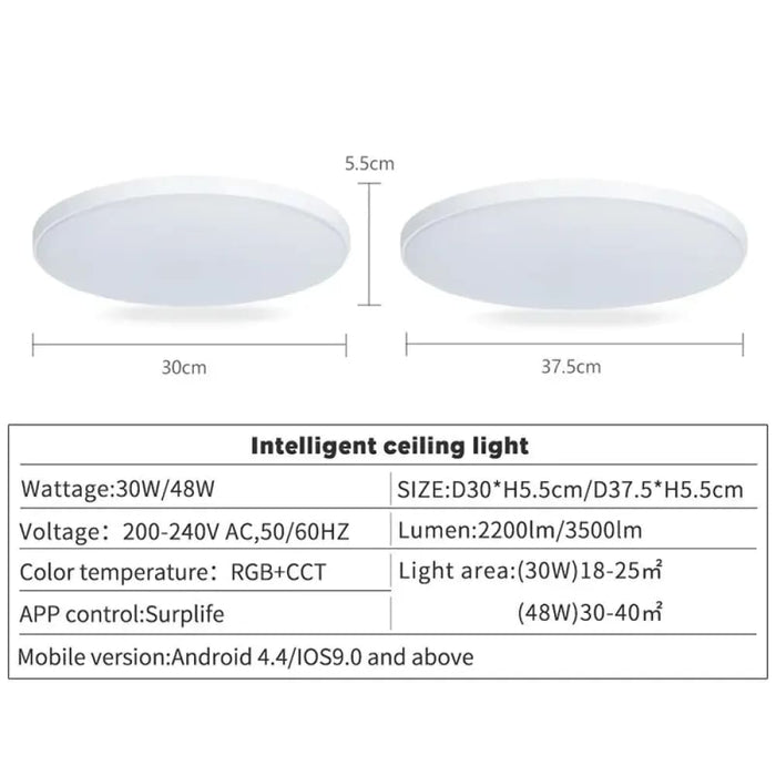 Smart Ceiling Lamps 220v 30w 48w Rgb Cct Led Lights Wifi