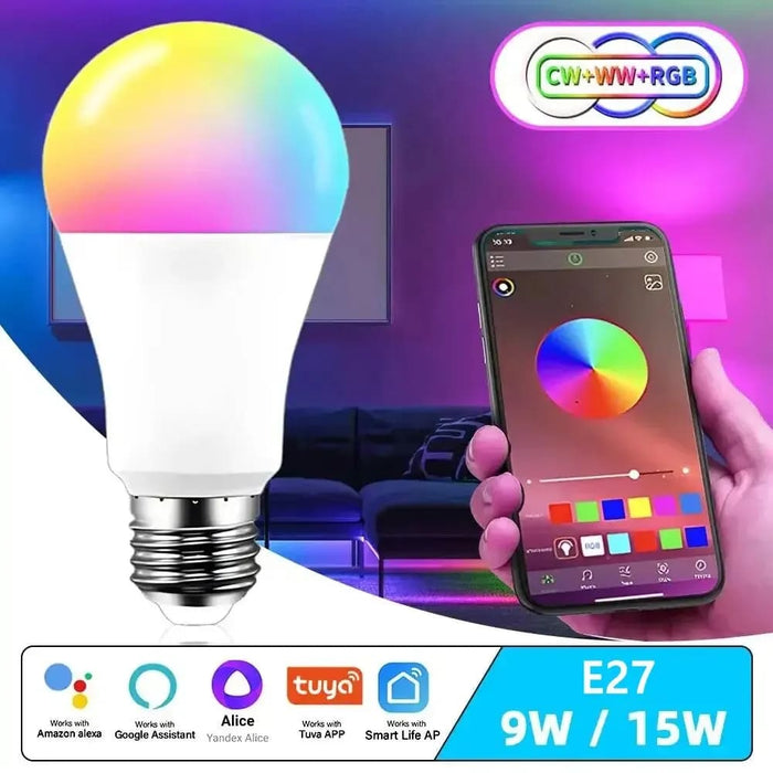 Smart Dimmable Bulb Rgbcw 15w Led Light Tuya Wifi E27 B22