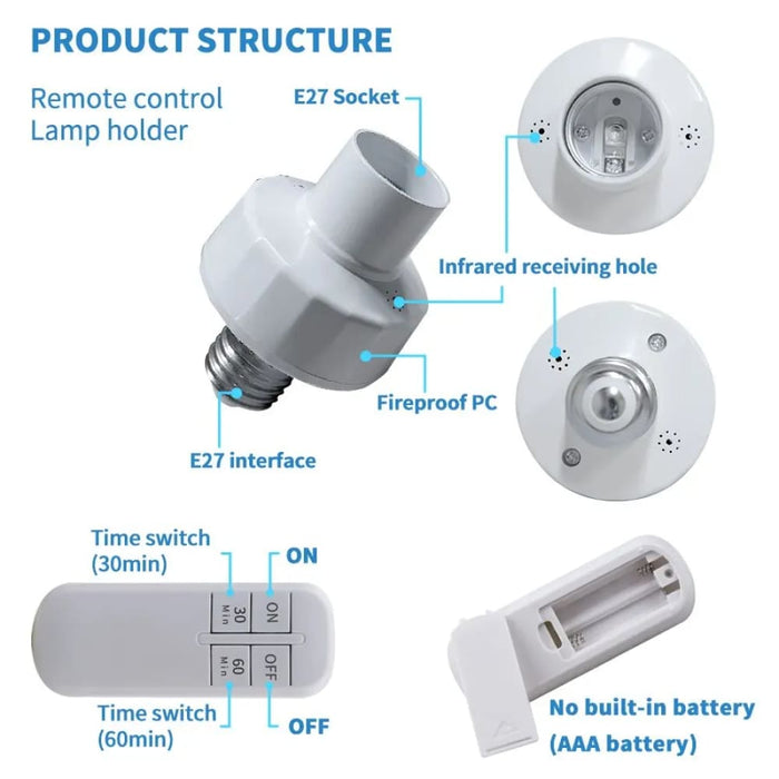 Smart Timer Switch Wireless Remote Control E27 15m Range