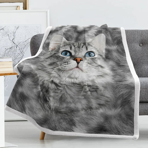 Soft Grey Cat Throw Blanket Sherpa For Couch Or Bed