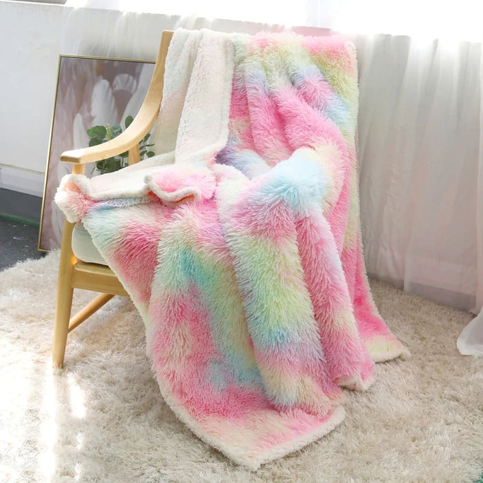 Soft Rainbow Faux Fur Blanket