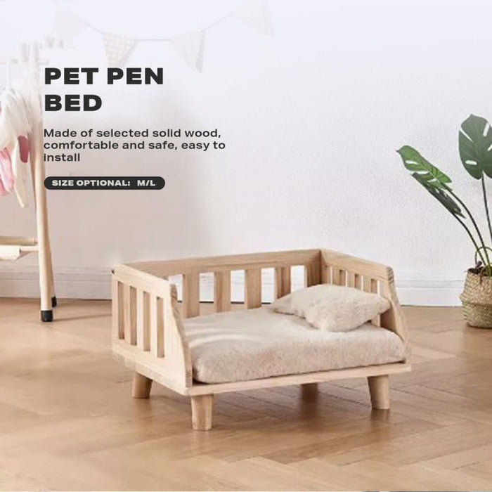 Solid Wood Pet Cat Dog Bed With Bedding