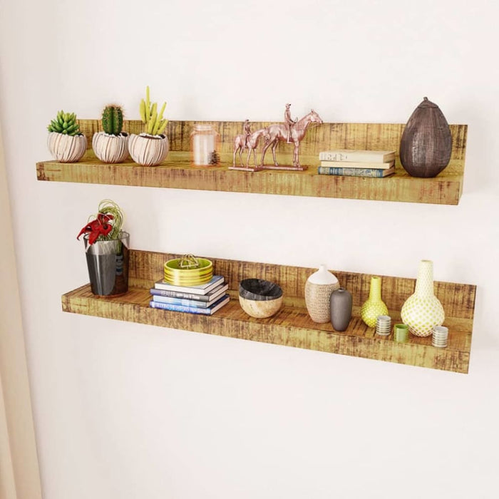 Solid Wood Wall Mounted Display Shelf 2 Pcs Xaobnn