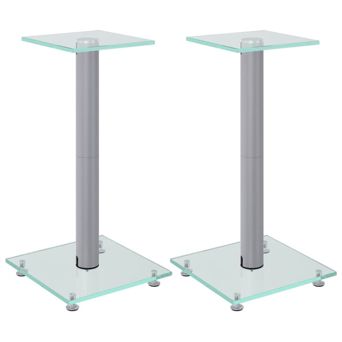 Speaker Stands 2 Pcs Silver Tempered Glass 1 Pillar Design