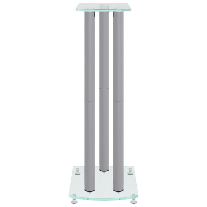 Speaker Stands 2 Pcs Silver Tempered Glass 3 Pillars Design