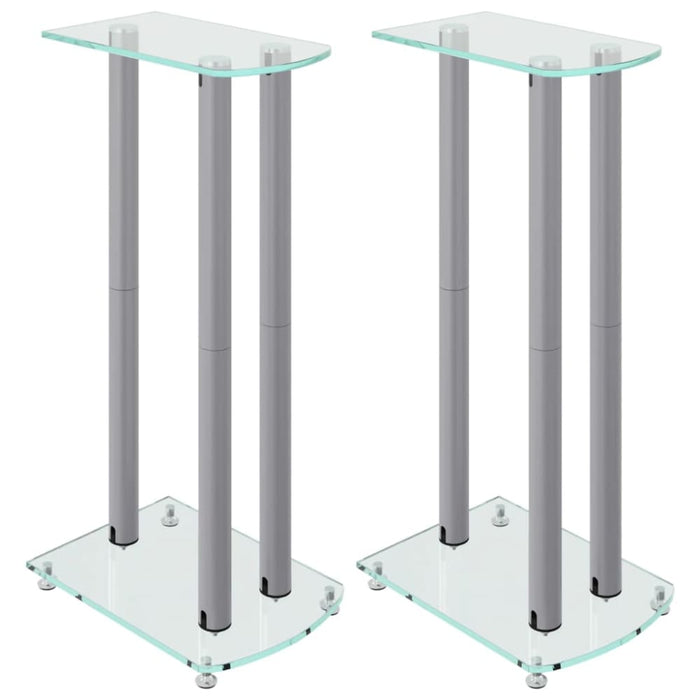 Speaker Stands 2 Pcs Silver Tempered Glass 3 Pillars Design