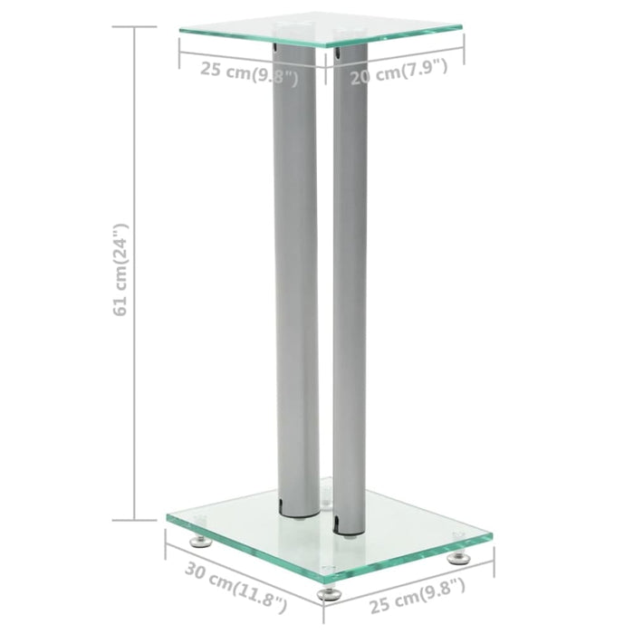 Speaker Stands 2 Pcs Tempered Glass Pillars Design Silver