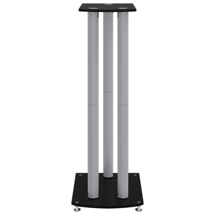 Speaker Stands 2pcs Black&silver Tempered Glass 3 Pillars