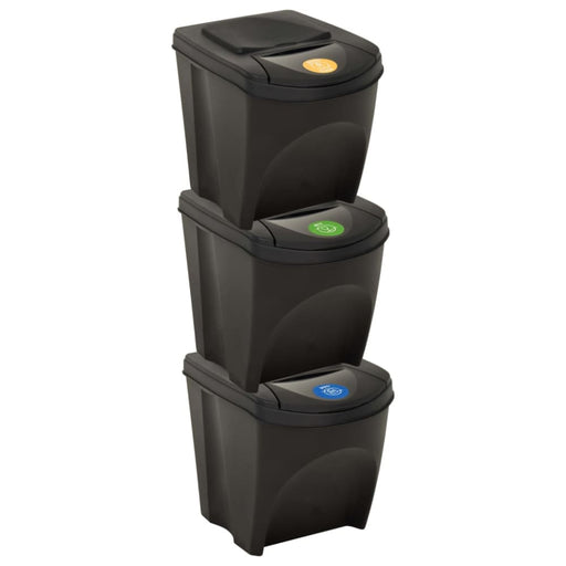 Stackable Dustbins 3 Pcs Anthracite 75 l Tolona