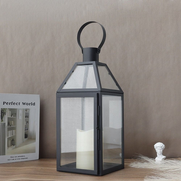 Stainless Steel Candle Hanging Lantern With Tempered Glass