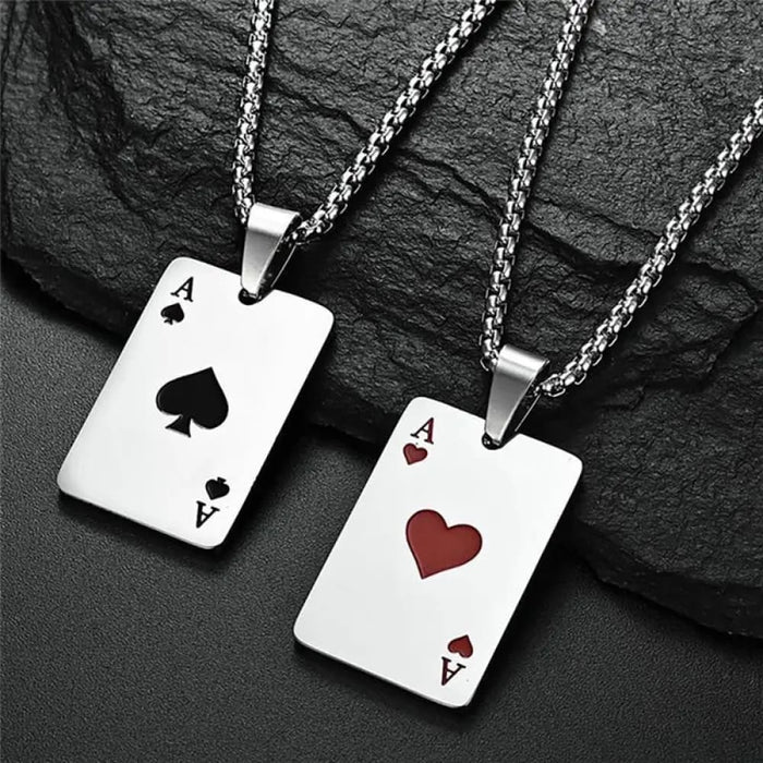 Stainless Steel Poker Card Necklace Set