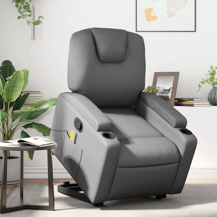 Stand Up Massage Recliner Chair Grey Faux Leather Txbpppi