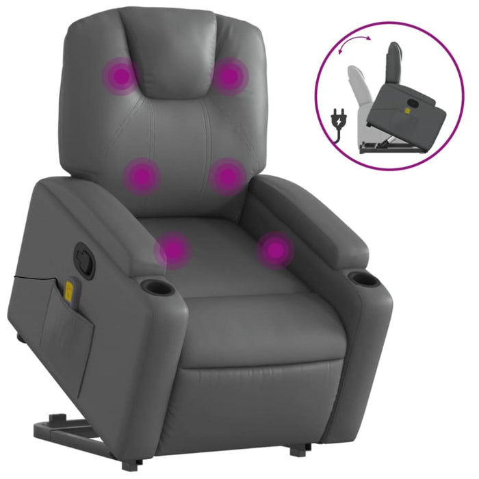 Stand Up Massage Recliner Chair Grey Faux Leather Txbpppi