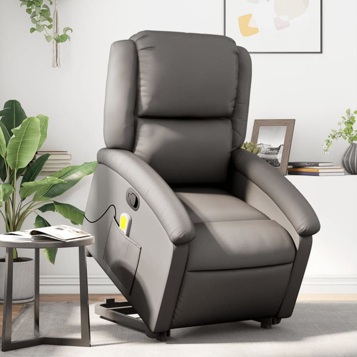 Stand Up Massage Recliner Chair Grey Real Leather Txbpanp