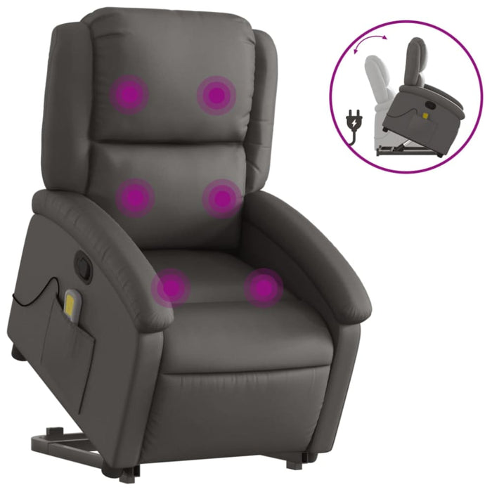 Stand Up Massage Recliner Chair Grey Real Leather Txbpanp