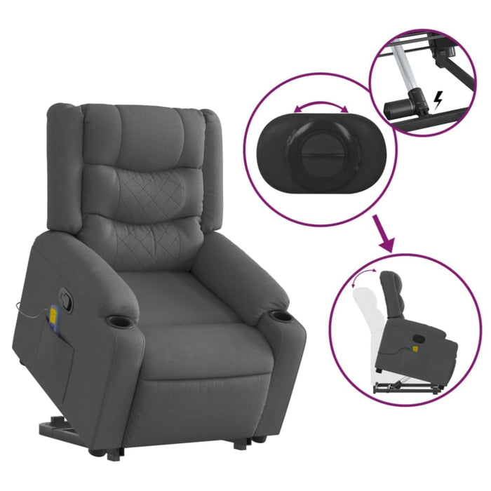 Stand Up Massage Recliner Chair Dark Grey Fabric Txblnax