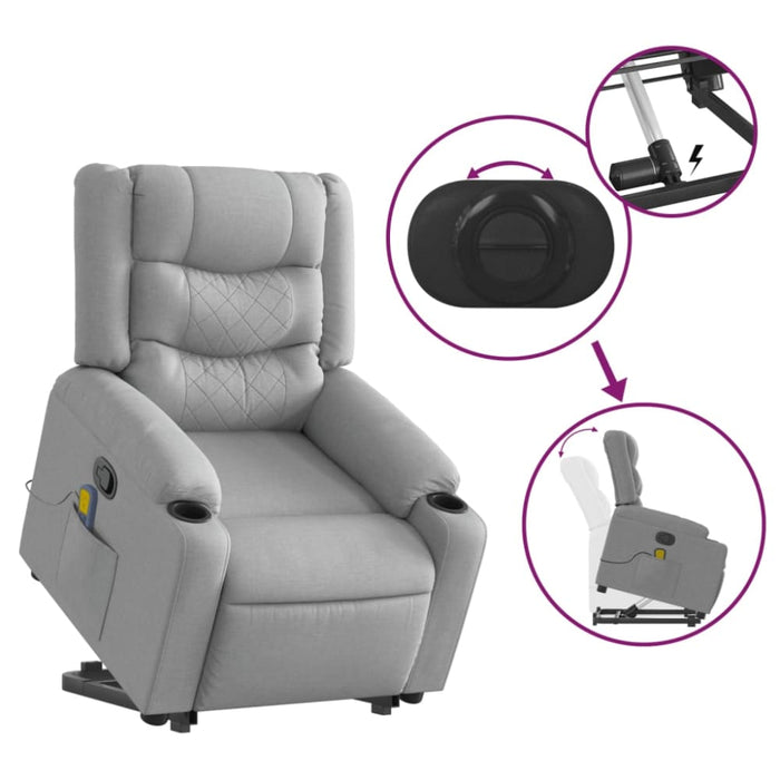 Stand Up Massage Recliner Chair Light Grey Fabric Txblnao