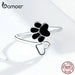 Sterling Silver 925 Black Enamel Dog Paw Heart Adjustable