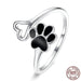 Sterling Silver 925 Black Enamel Dog Paw Heart Adjustable