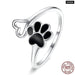 Sterling Silver 925 Black Enamel Dog Paw Heart Adjustable