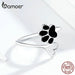 Sterling Silver 925 Black Enamel Dog Paw Heart Adjustable