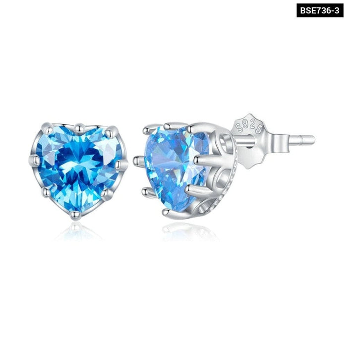 Sterling Silver Heart Birthstone Stud Earrings 6mm 0.84