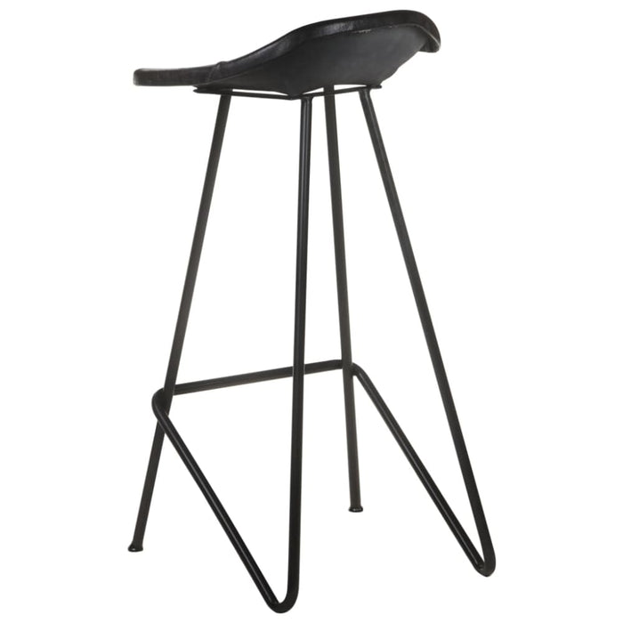 Bar Stools 2 Pcs Black Real Leather Gl66761