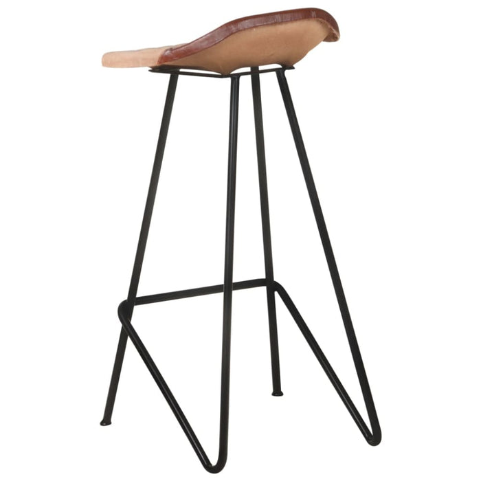 Bar Stools 2 Pcs Brown Real Leather Gl66365