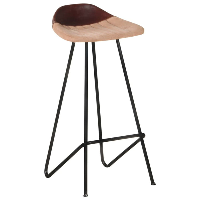 Bar Stools 2 Pcs Brown Real Leather Gl66365