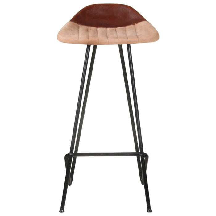 Bar Stools 2 Pcs Brown Real Leather Gl66365