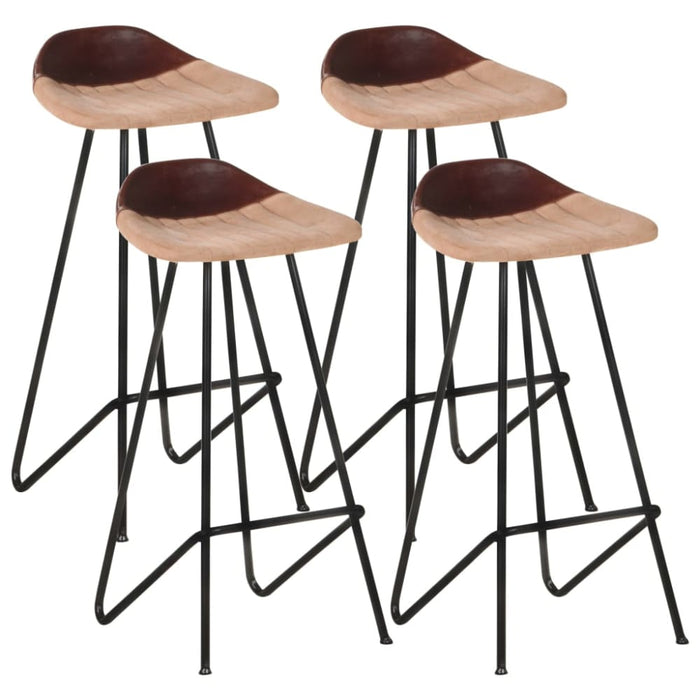 Bar Stools 4 Pcs Brown Real Leather Gl66266