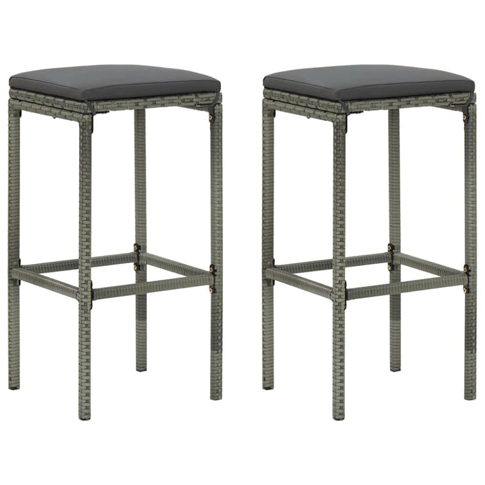 Bar Stools With Cushions 2 Pcs Grey Poly Rattan Gl67811