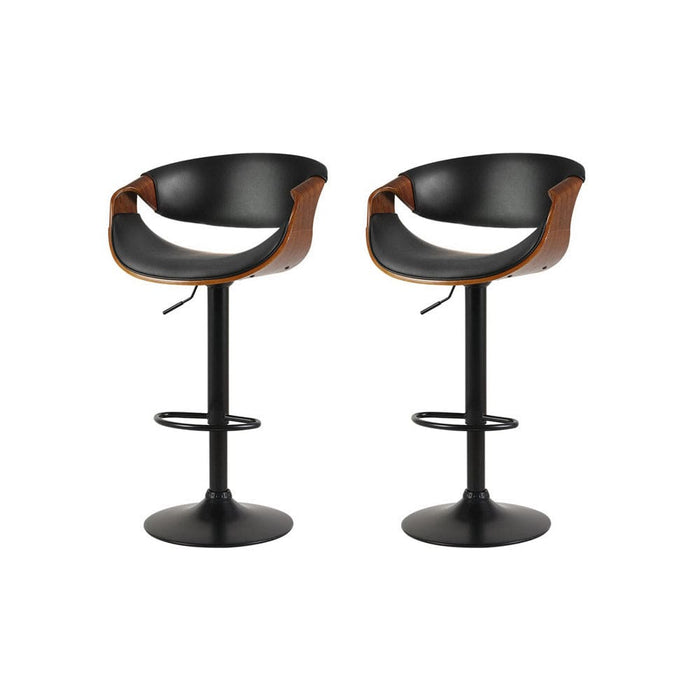 2x Bar Stools Swivel Chair Kitchen Gas Lift Wooden Stool