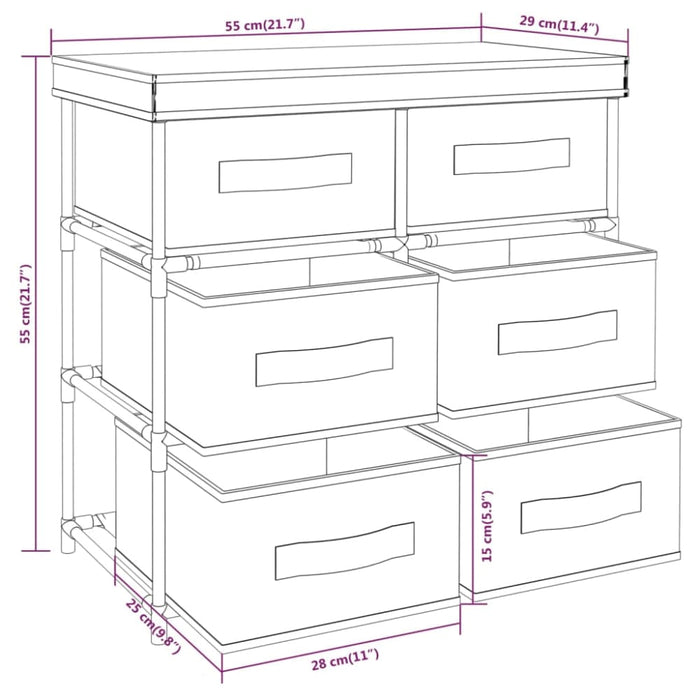 Storage Cabinet with 6 Drawers 55x29x55 Cm Black Steel